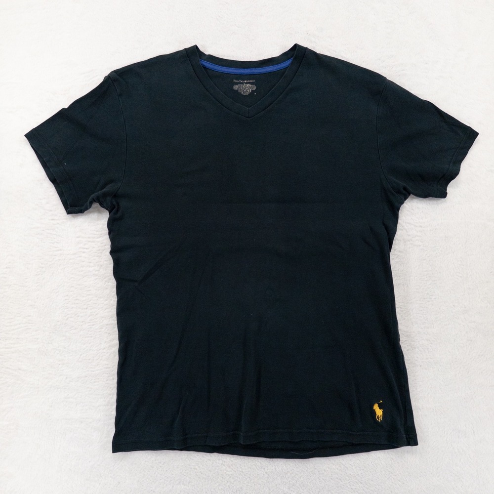 Polo Ralph Lauren Mens V-Neck T-Shirt Large Black Gold Pony Logo Short Sleeve